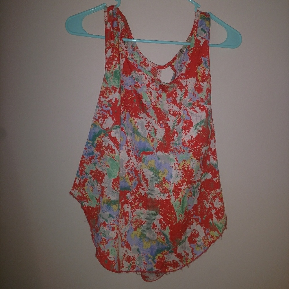 Orange floral open back tank top small